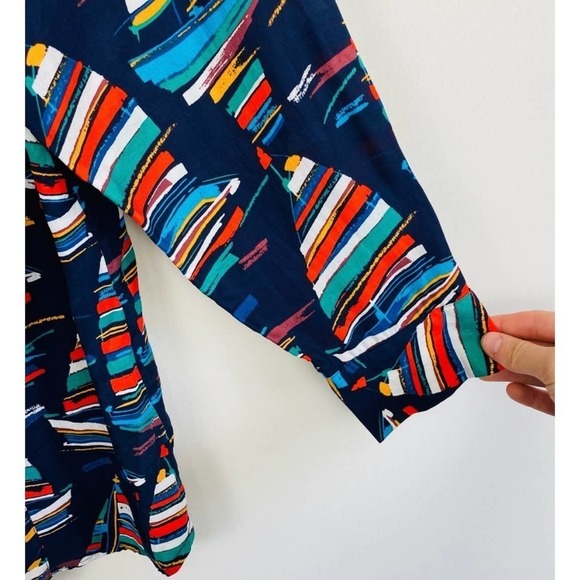 Soft Surroundings Sail Away Button Down Blouse Small Multicolor Nautical Playful - Picture 8 of 10
